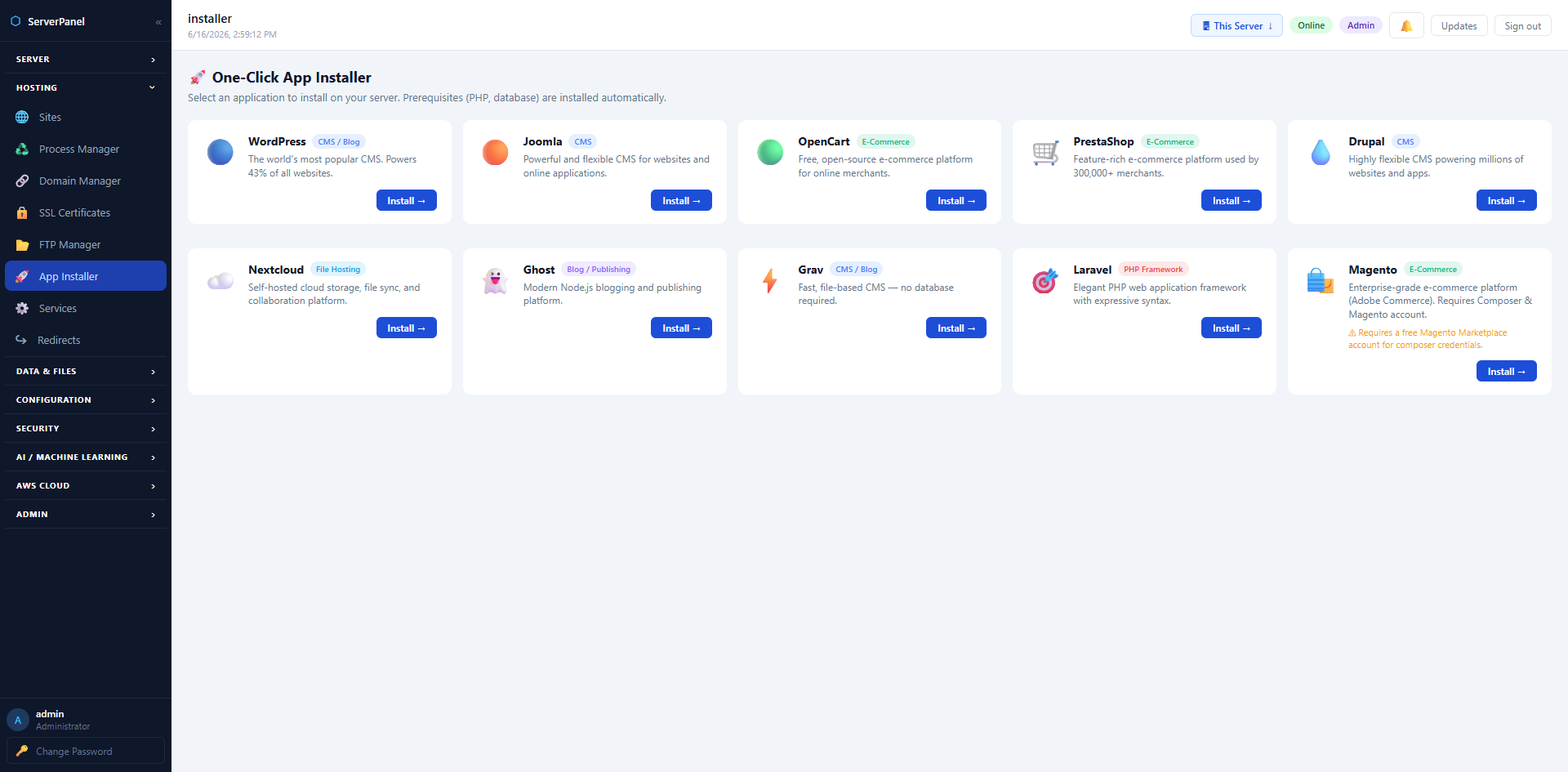 One-Click App Installer — WordPress, Joomla, Laravel and more